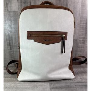 CLUCI leather BACKPACK BROWN AND WHITE ZIP UP BOOK BAG Carry All